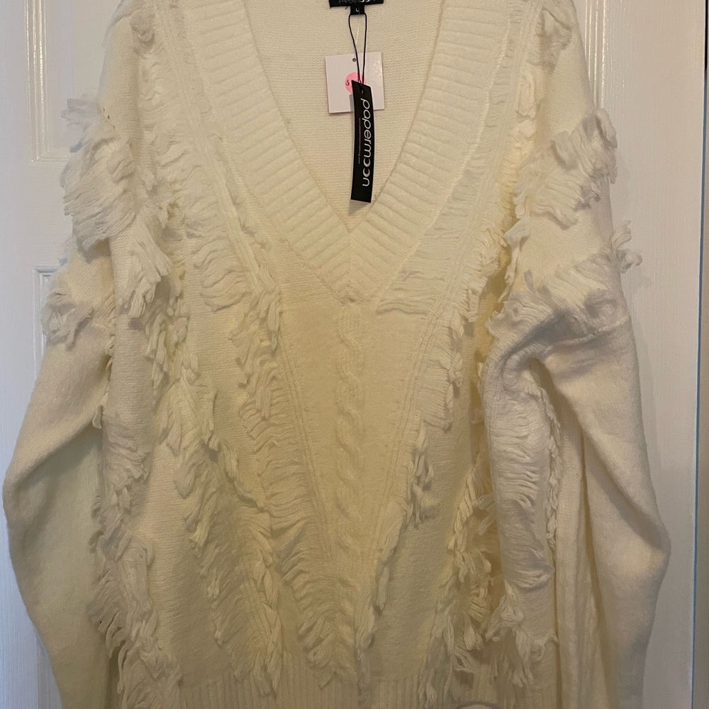 Cream Fringed Sweater